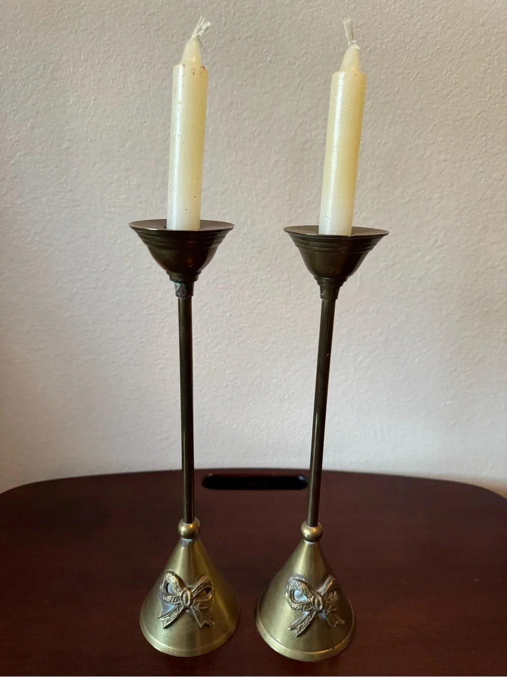 Vintage Brass Bow Candlestick Holders - Set of 2